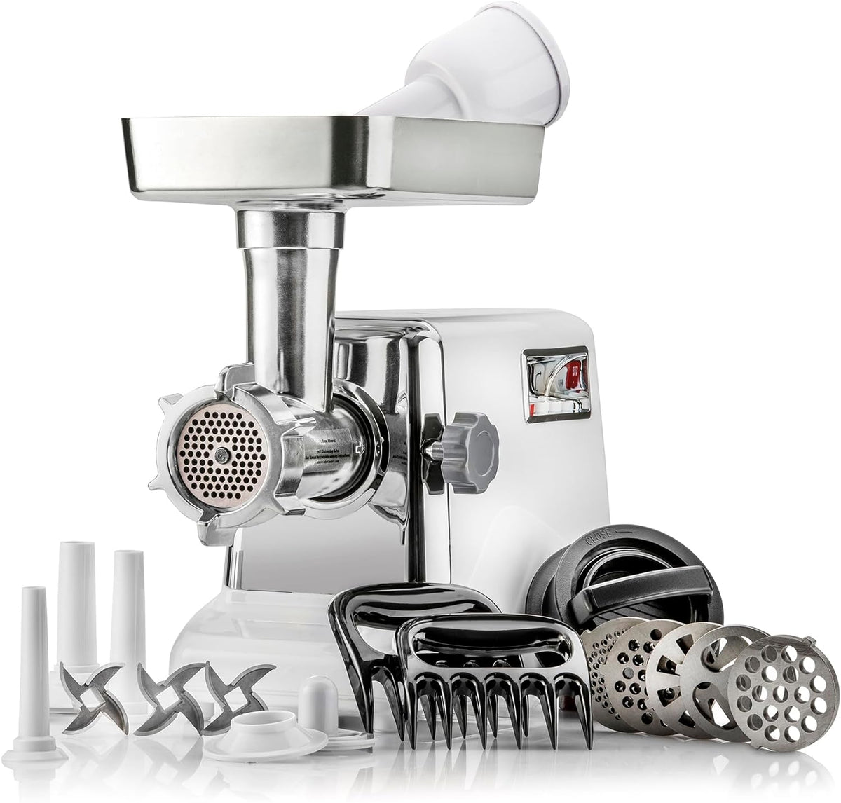 Turboforce 3000 Series 5-in-1 Electric Meat Grinder | 3000W Max | 3-Speed | Size #12 | 5 Grinding Plates | 3