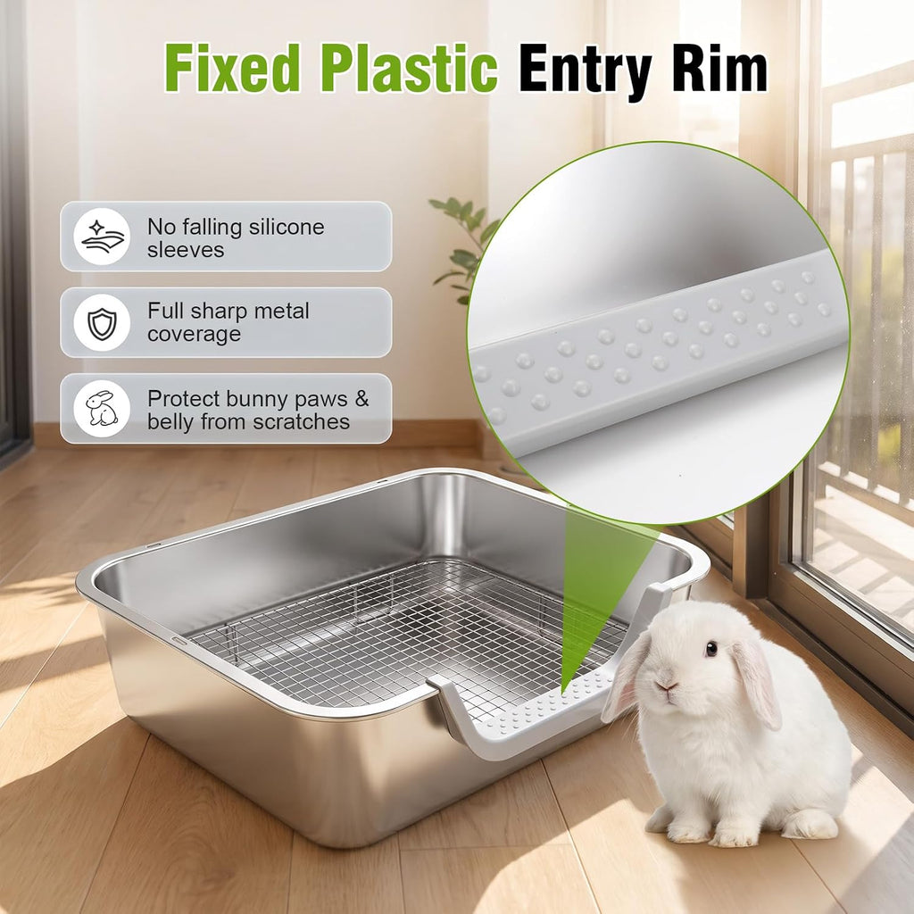 Stainless Steel Rabbit Litter Box, M (15.5×11.6×5.9 in)