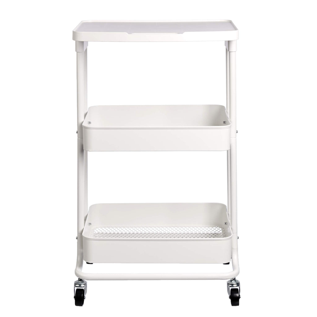 2-Tier Rolling Metal Utility Cart with Shelf, Portable Multi-Functional Storage, White
