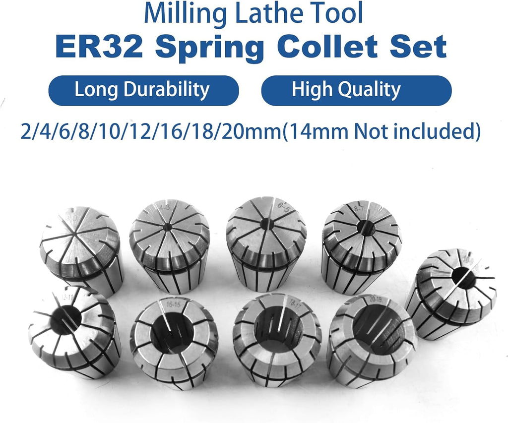 EATAKWARD 9PCS ER32 Spring Collet Set for CNC Milling Lathe Engraving Machine and Milling Lathe Too 2/4/6/8/10/12/16/18/20mm ER-32