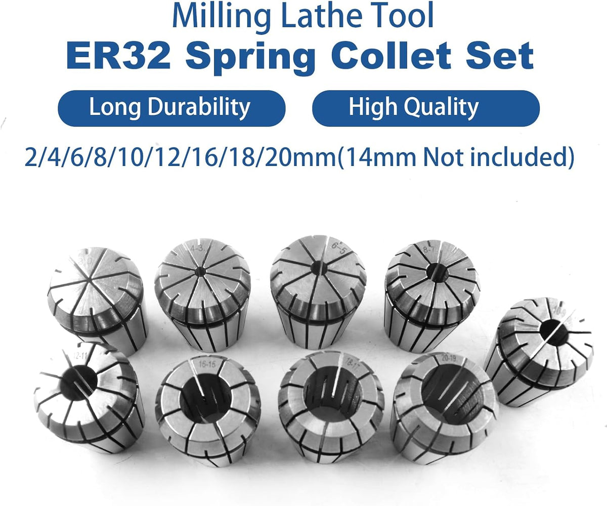 EATAKWARD 9PCS ER32 Spring Collet Set for CNC Milling Lathe Engraving Machine and Milling Lathe Too 2/4/6/8/10/12/16/18/20mm ER-32