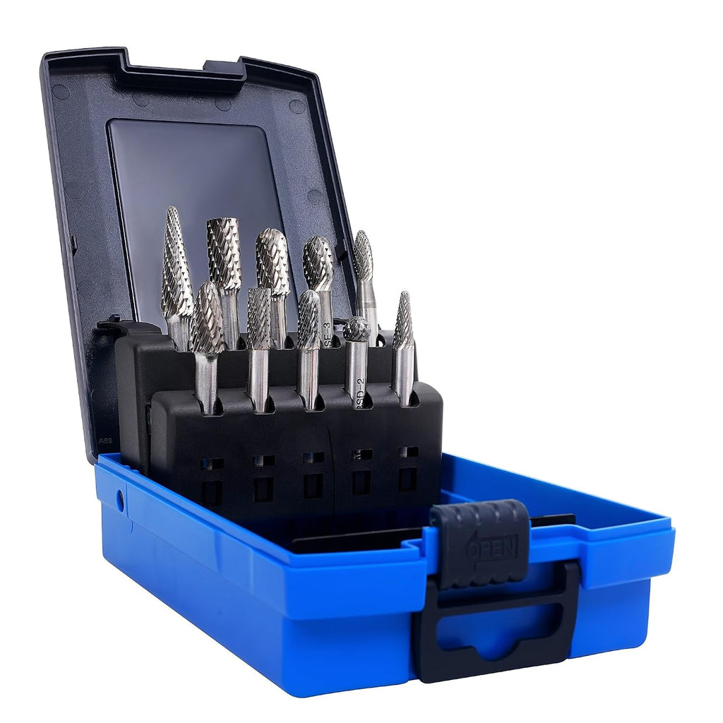 10Pcs Carbide Burr Set 1/4" Shank Double Cut Rotary File Tool
