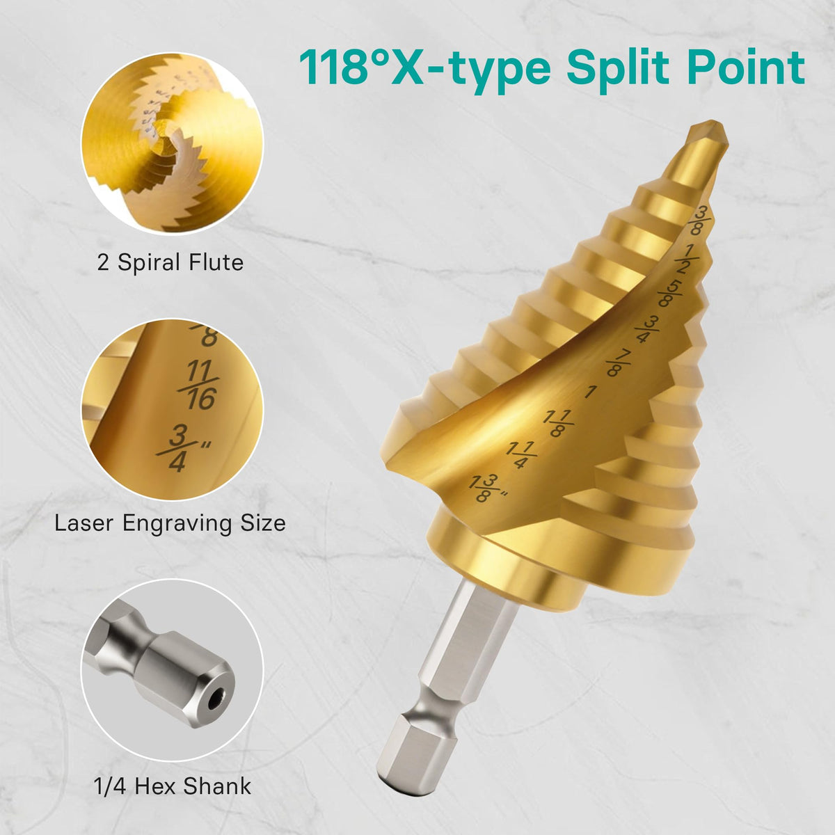 OSTTE Step Drill Bits with Two Spiral Grooves, 5PCS