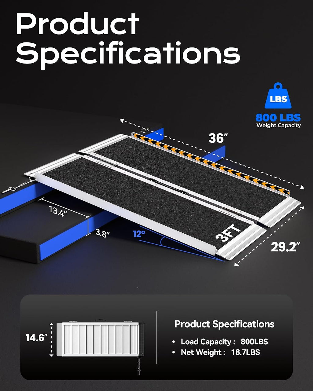 Portable Wheelchair Ramps 3FT for Home Steps, Non-Skid, Aluminum