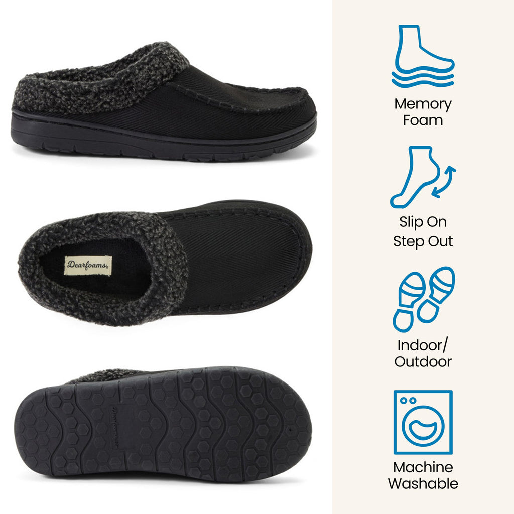 Men's Indoor/Outdoor Breathable Memory Foam Clog Offered in Wide Widths, Black (Twill), Medium