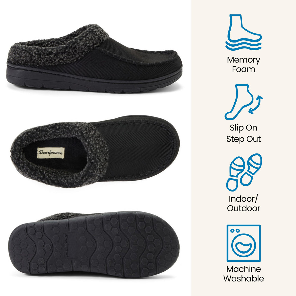 Men's Indoor/Outdoor Breathable Memory Foam Clog Offered in Wide Widths, Black (Twill), Medium
