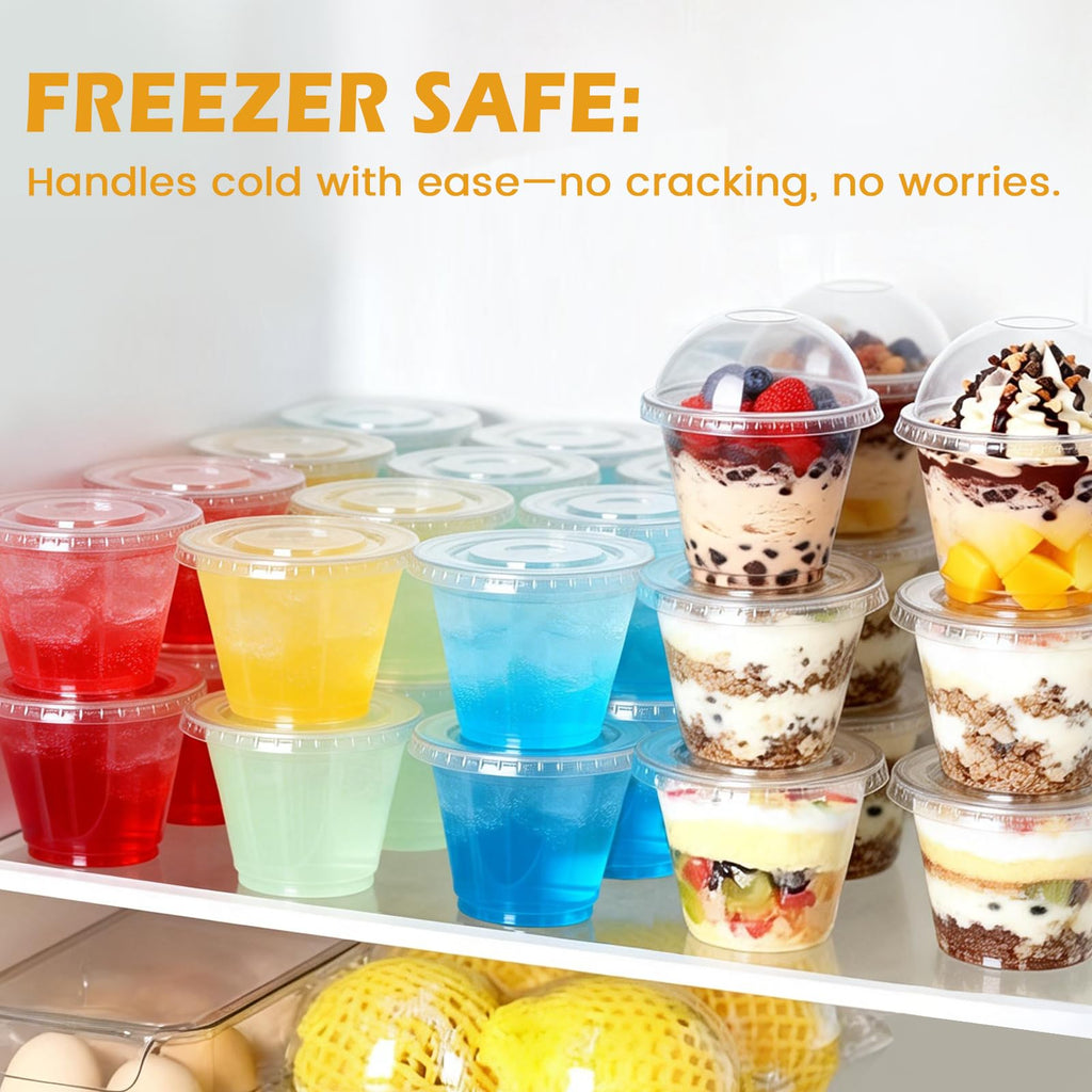 9 oz Plastic Cups with Lids 50 Pack, Disposable Clear Cups with Lid