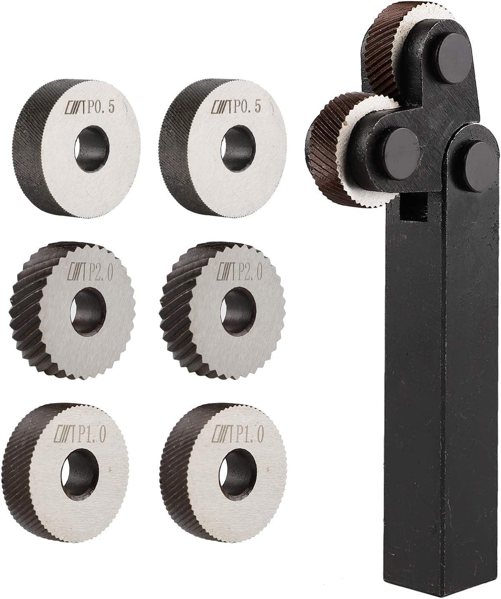 1.5mm Diagonal Dual Wheel Knurling Tool Set with 6PCS Knurling Single Wheels 0.5mm 1mm 2mm