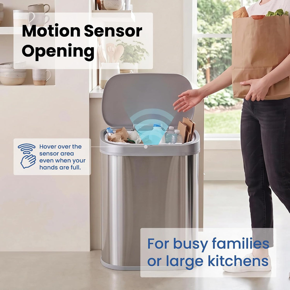 21 Gallons XL Automatic Touchless Kitchen Trash Can with Lid, Motion Sensor Trash Can for Large Kitchens, Office &