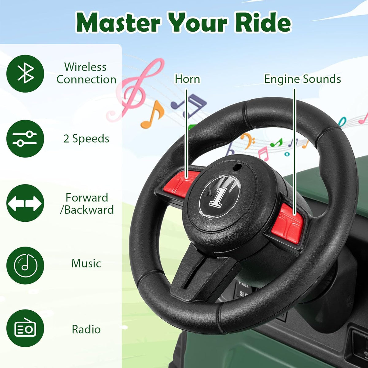 24V Ride on Tractor with Detachable Trailer, Kids' Electric Vehicles with 3 Speeds, 15° Climbing, Wireless Design
