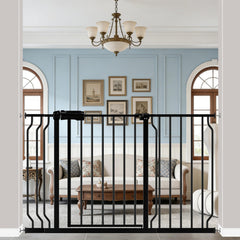 43.3-52.75" x 30" Tall Extra-Tall & Extra-Wide No-Drill Pressure-Mounted Pet & Child Safety Gate with Dual-Lock Walk-Through Swing Door for Stairs, Hallways & Wide Doorways — Black