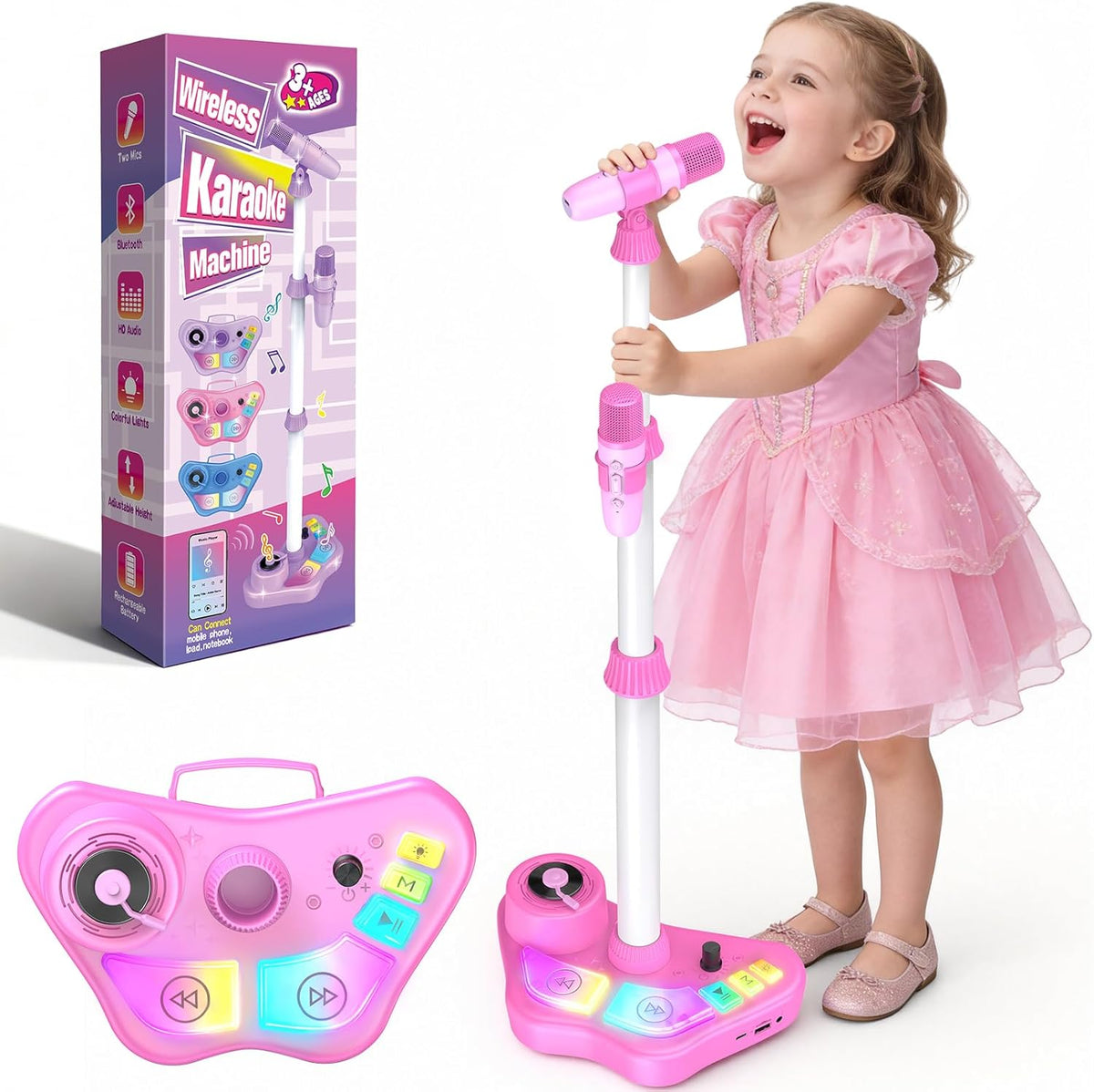 Kids Stand Karaoke Machine Toys for 3 4 5 6 7 8 Year Old Girls Gift, Kid Rechargeable Microphone Toddler Birthday