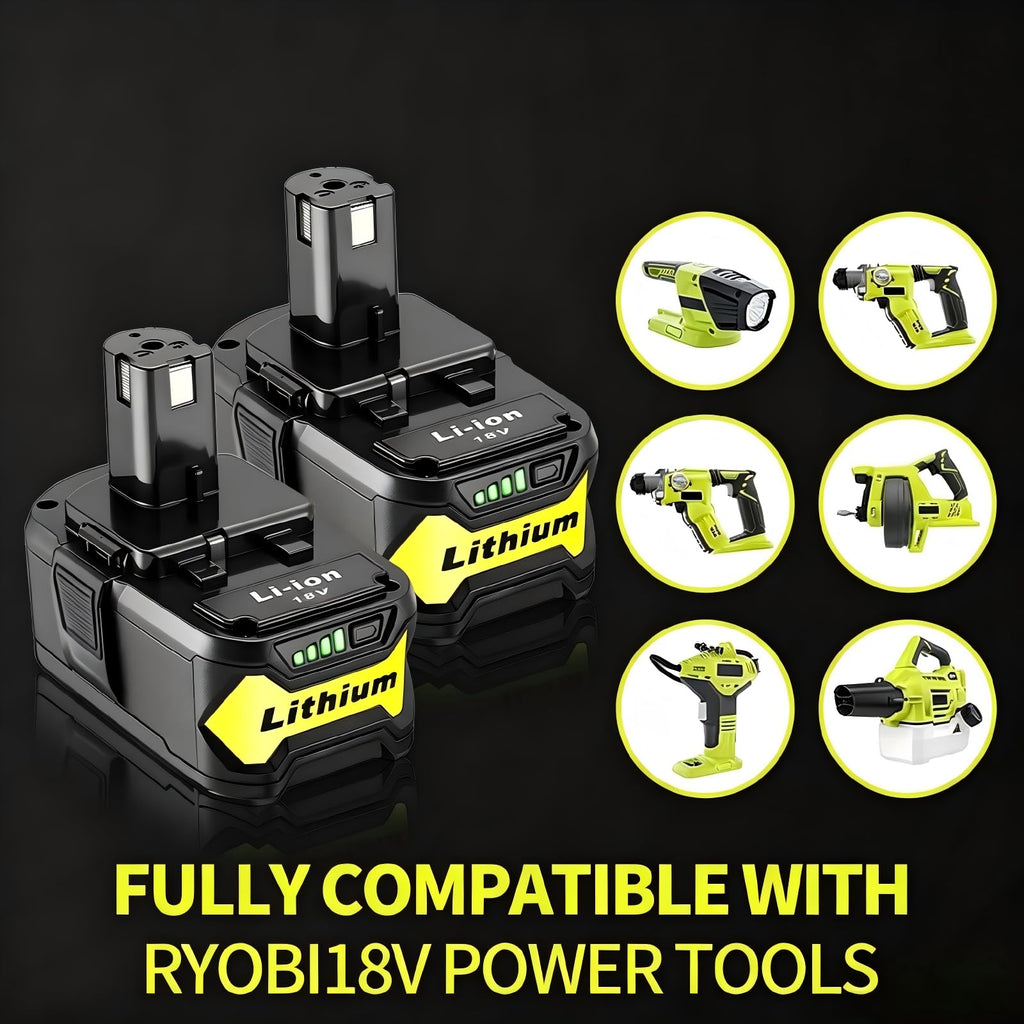 2 Packs High Capacity Replacement for Ryobi 18v Battery P108 P104 P105 P102 P103 P122 P109 Li-ION Compatible with
