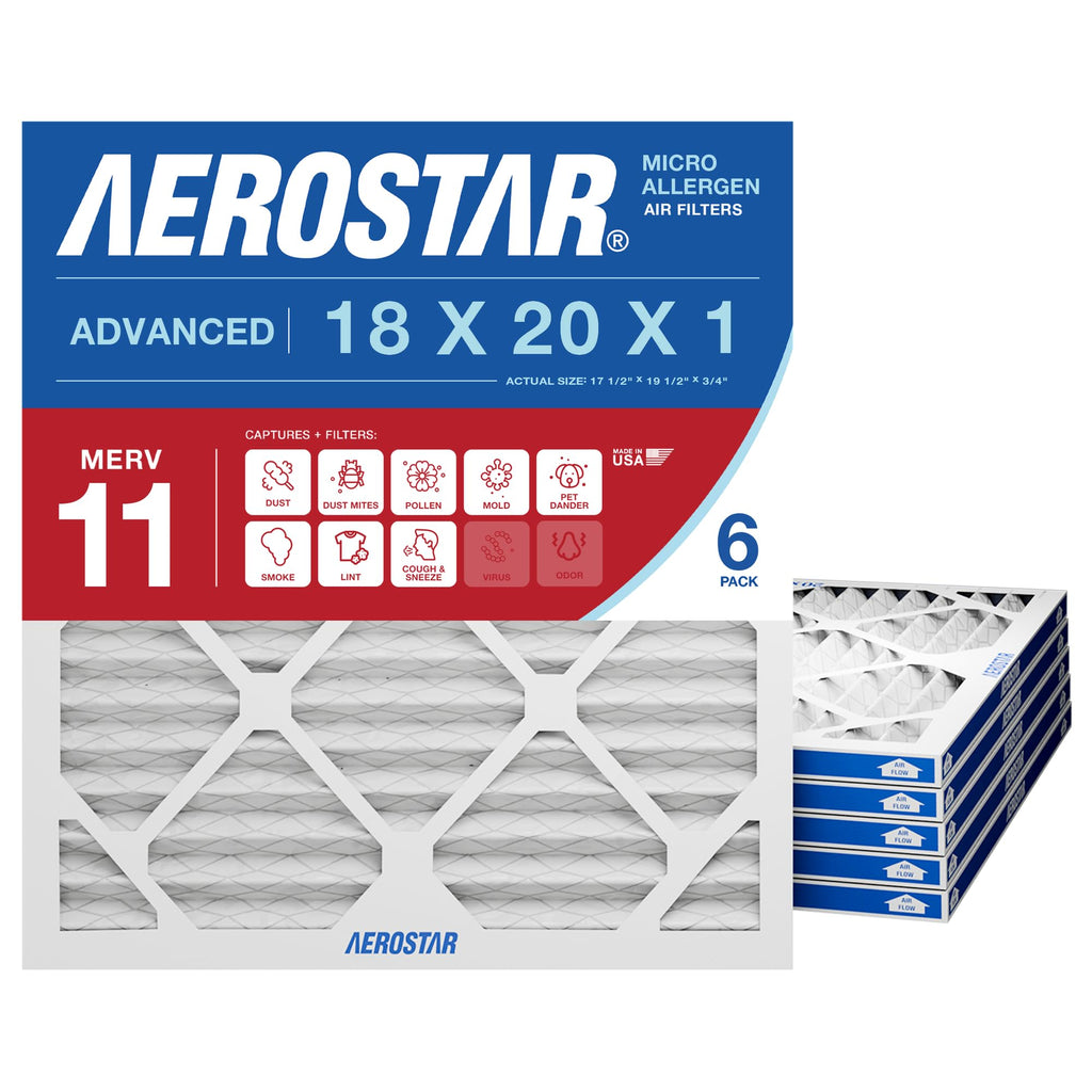 Air Filter 18x20x1 MERV 11 AC Filter, HVAC, Furnace Filter, 6 Pack