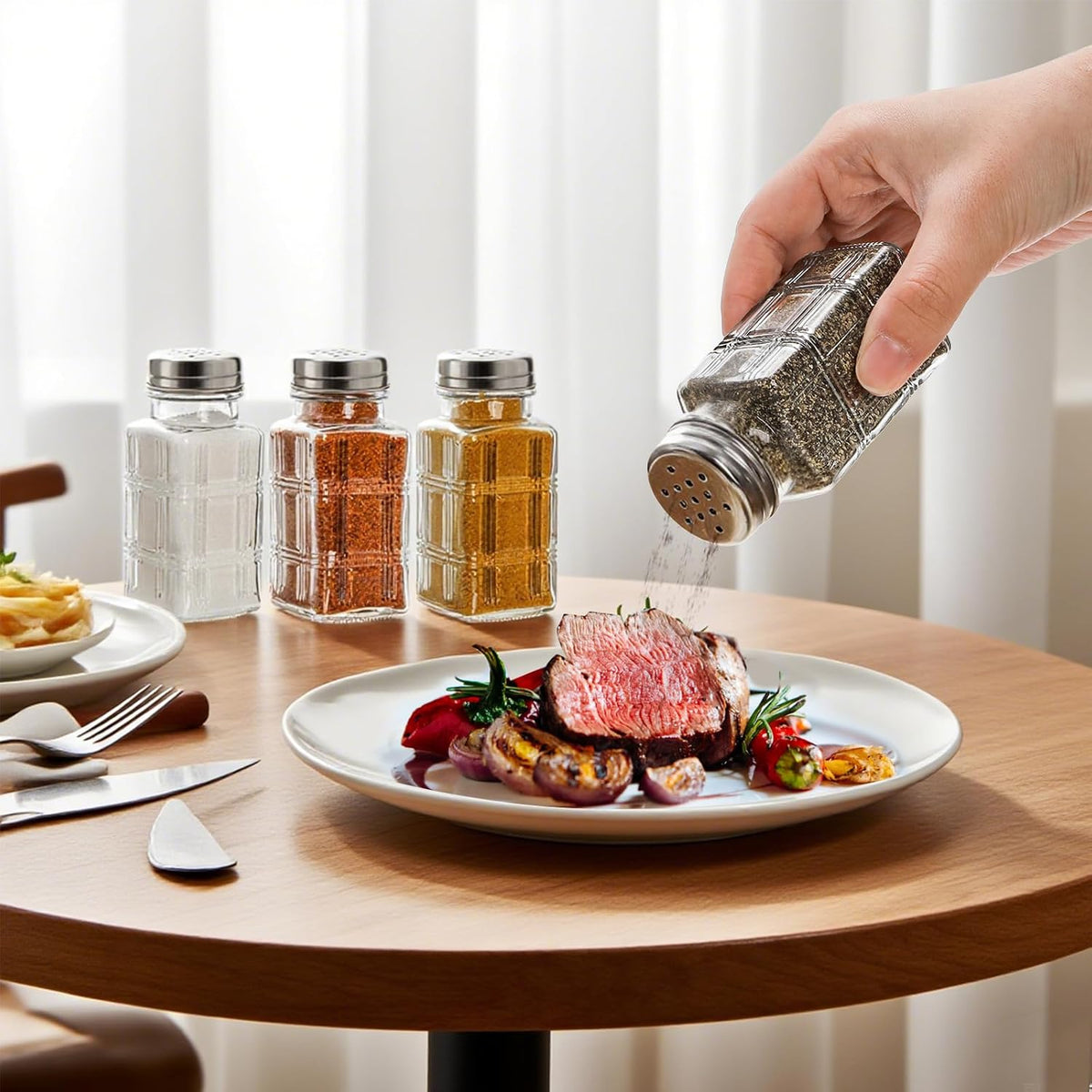 30 Pack Glass Salt and Pepper Shakers Set with Stainless Steel Lid