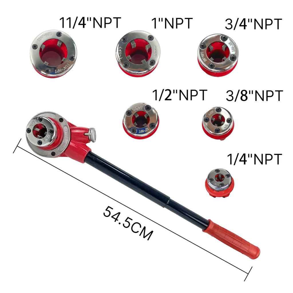 TEXALAN(R) Ratchet Pipe Threader Kit Ratcheting Pipe Threading Tool Set w/ 6 Dies 1/4", 3/8", 1/2", 3/4", 1", 11/4"