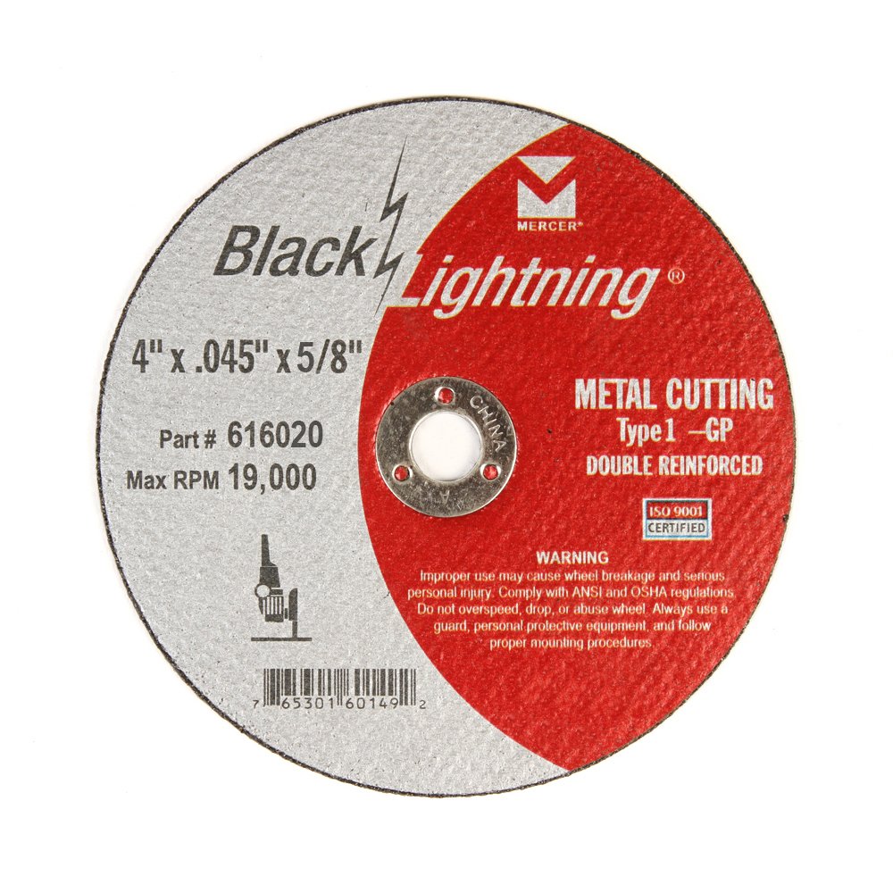 Mercer Industries 616020 - 4" x .045 x 5/8" Type 1 Black Lightning Cut-Off Wheels for Metal (50 pack)
