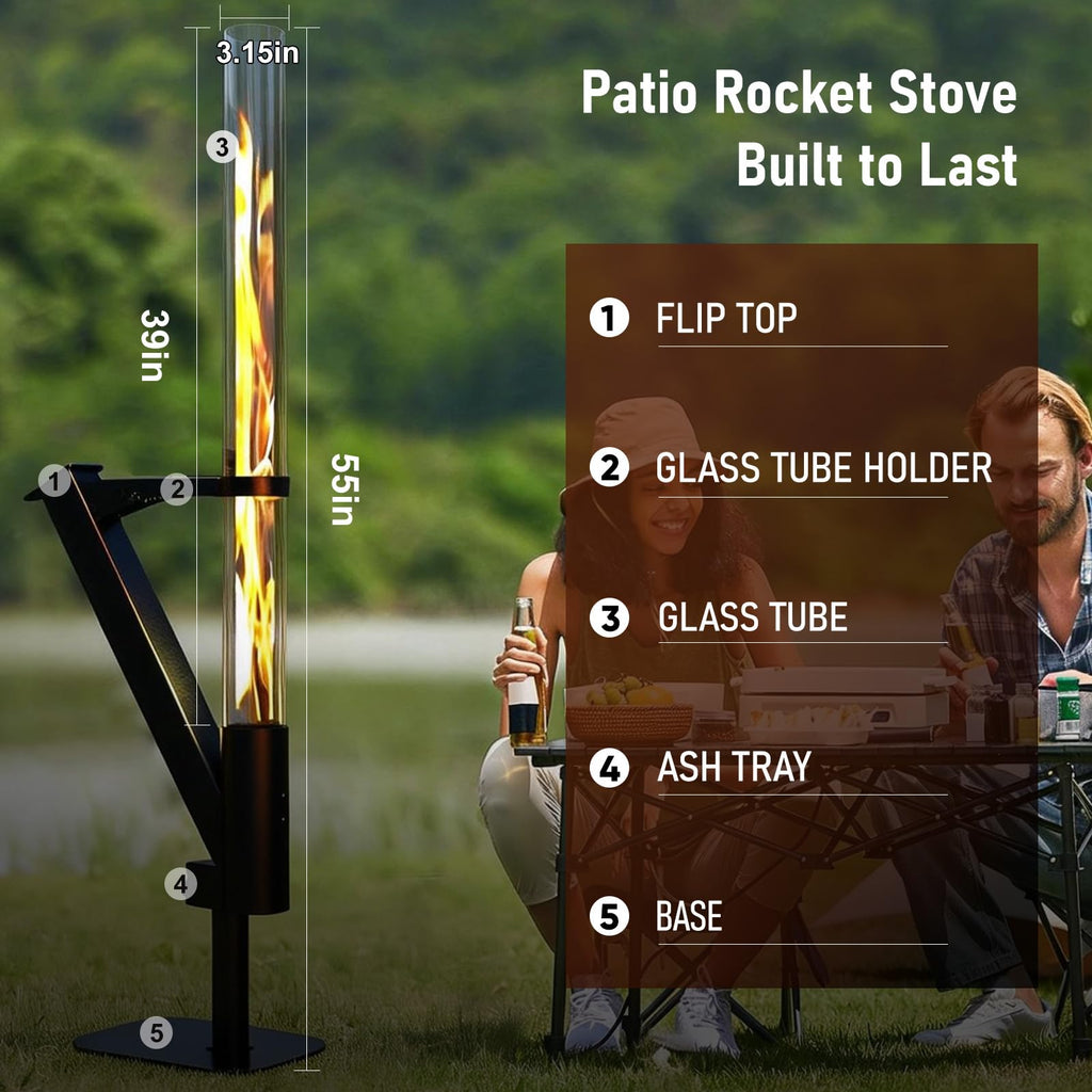 55 Inch Rocket Stove，Decorative Wood Pellet Heater，Outdoor Fireplace
