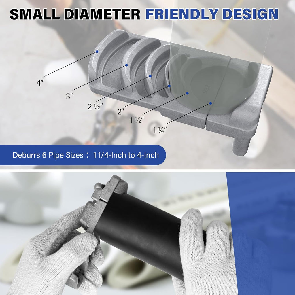 Deburring Tool for Plastic Pipe, Professional PVC Pipe Reamer Deburrs Six Pipe Sizes: 1 1/4-Inch - 4-Inch, Effective