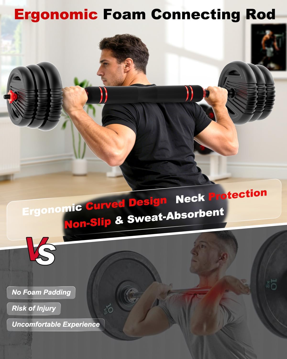 Adjustable Dumbbells, 20/30/45/70/90lbs Free Weight Set with Connector,5 in1 Dumbbells Set Used as
