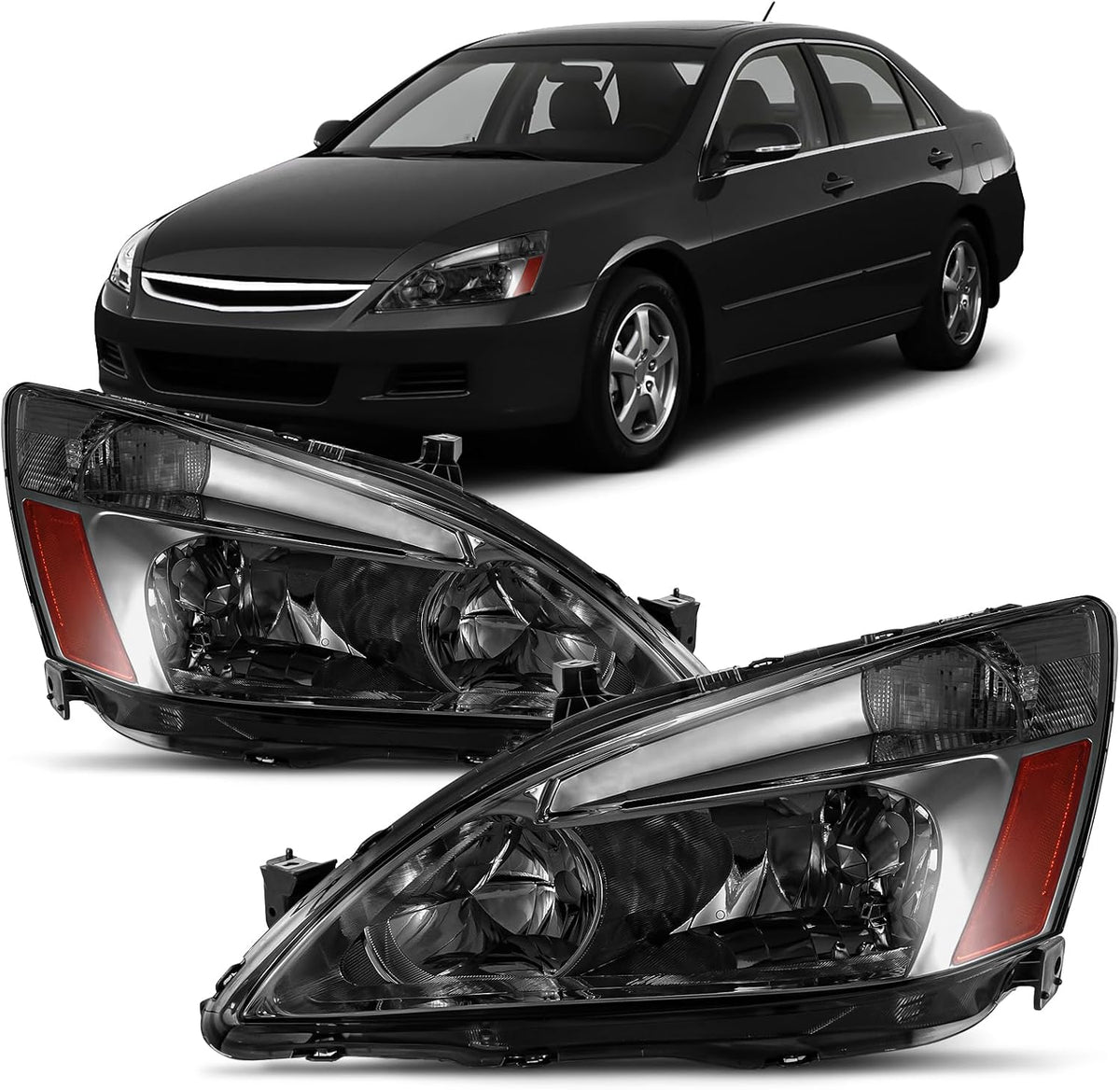 for 2003-2007 Honda Accord 4/2 Door Headlights Smoke Pair