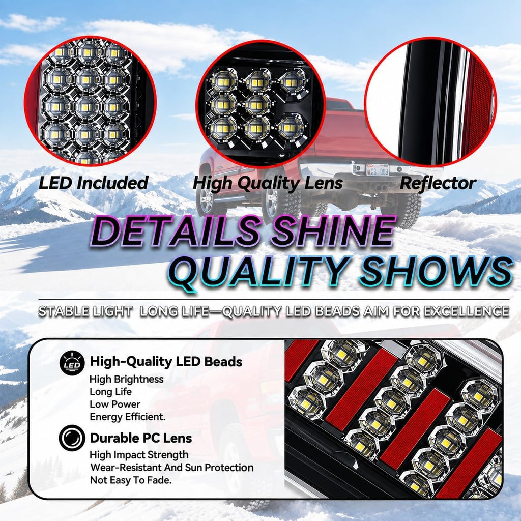 All-in-One LED Tail Light for Ford F150(1997-2003), F150 Heritage 2004, F250 Light Duty(1997-1999), F250 F350 F450 F550 Super Duty(1999-2007).Upgraded Version Rear Taillight Assembly.