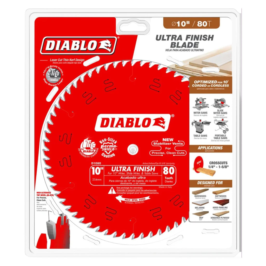 D1080X Diablo 10" 80-Tooth ATB Saw Blade w/5/8" Arbor&PermaShield Coating (Single Pack)