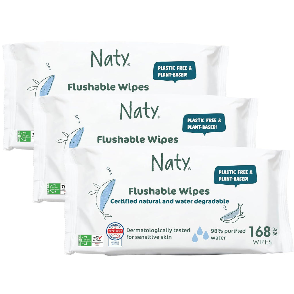 Flushable Baby Wipes for Sensitive Skin, 168 Count (3 Packs)