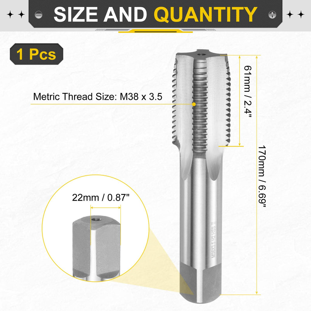 uxcell Hand Plug Tap M38x3.5 H2 Metric Thread Plug Style Taps HSS6542