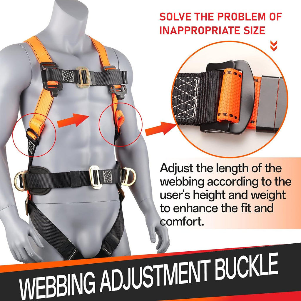 Safety harness fall protection kit, equipped with shock-absorbing ropes