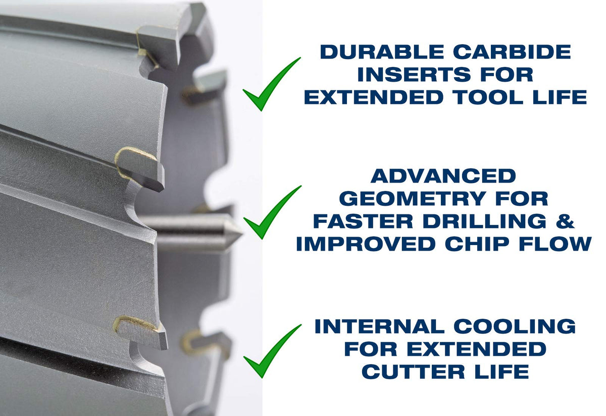 CS Unitec 9-1-338 C TCT Annular Cutter 1-3/16" Dia. X 3" Depth Carbide Tip Cutting Tool Bits for Magnetic Drills/Drill Press 3/4" Weldon Shank for Metal Cutting in Steel, Stainless and More