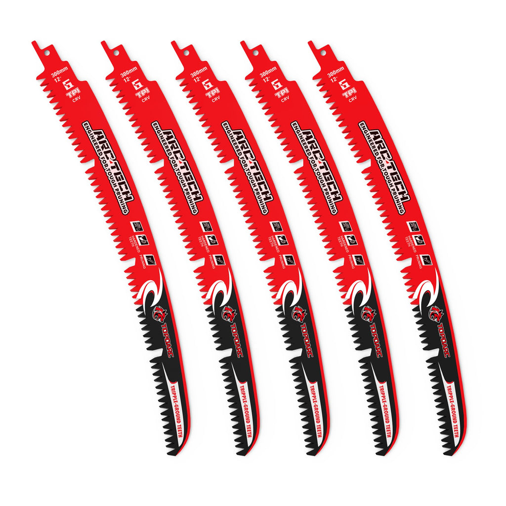 Arc Edge Reciprocating Saw Blades, 12-Inch 6TPI for Tree Trimming, 5-Pack
