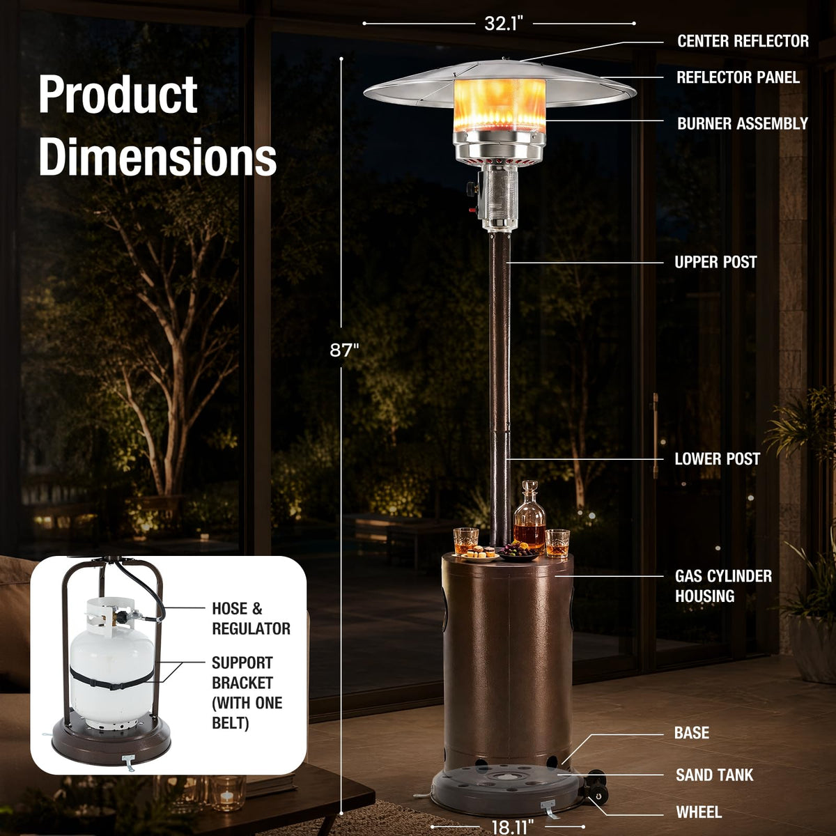 48,000 BTU Patio Heaters for Outdoor Use with Sandbox Wheels