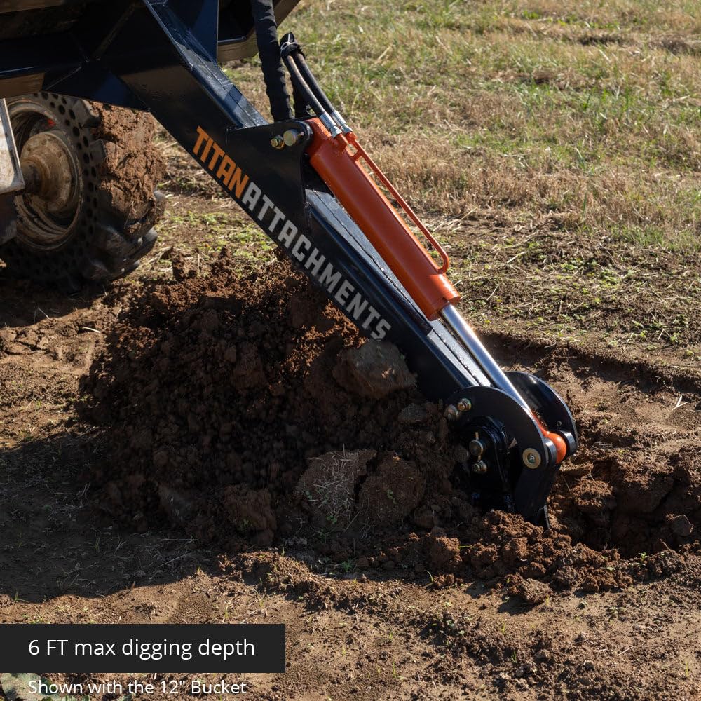 Skid Steer Fronthoe Excavator Attachment with 12" Bucket, 6 FT Reach, Single 3000 PSI Hydraulic Cylinder, SSQA