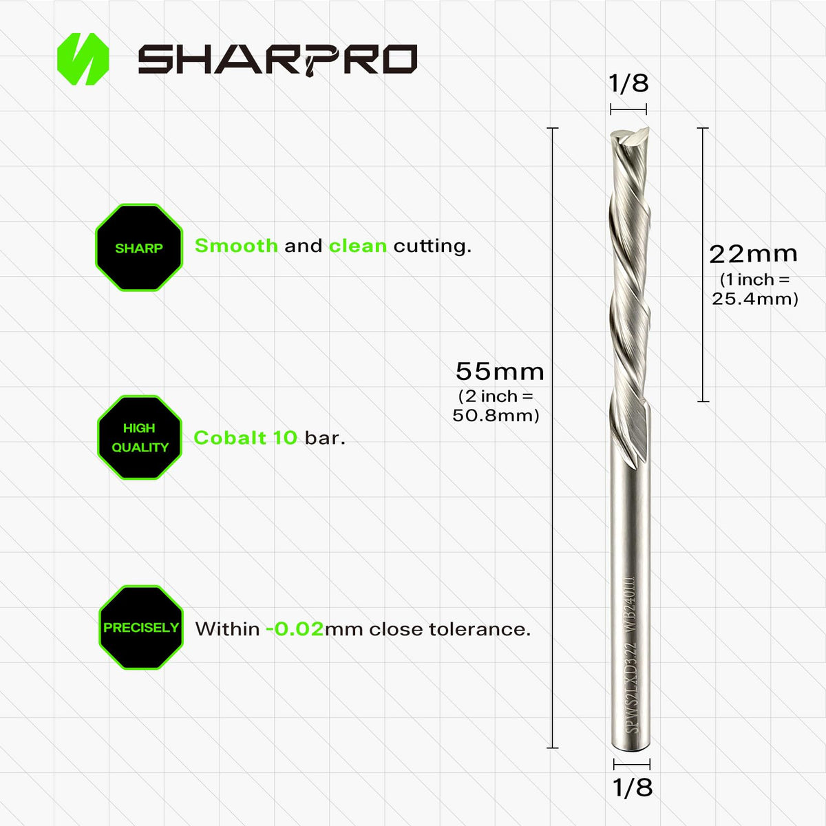 SHARPRO 1/8 Router Bits 1/8 Shank Downcut CNC Bit, End Mill