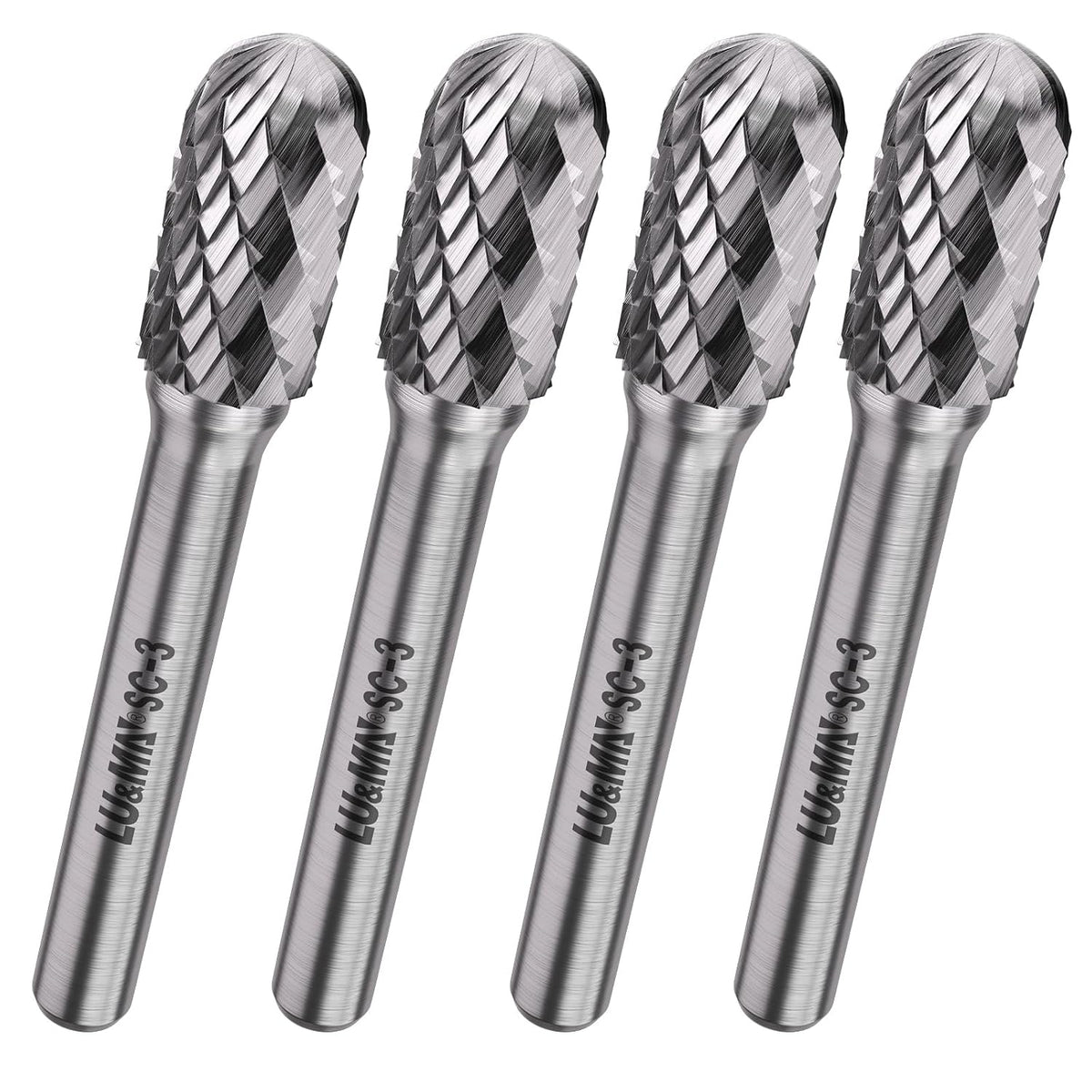 LU&MN SC-3 Tungsten Carbide Burr, 3/8" Head 1/4" Shank, 4 Pcs