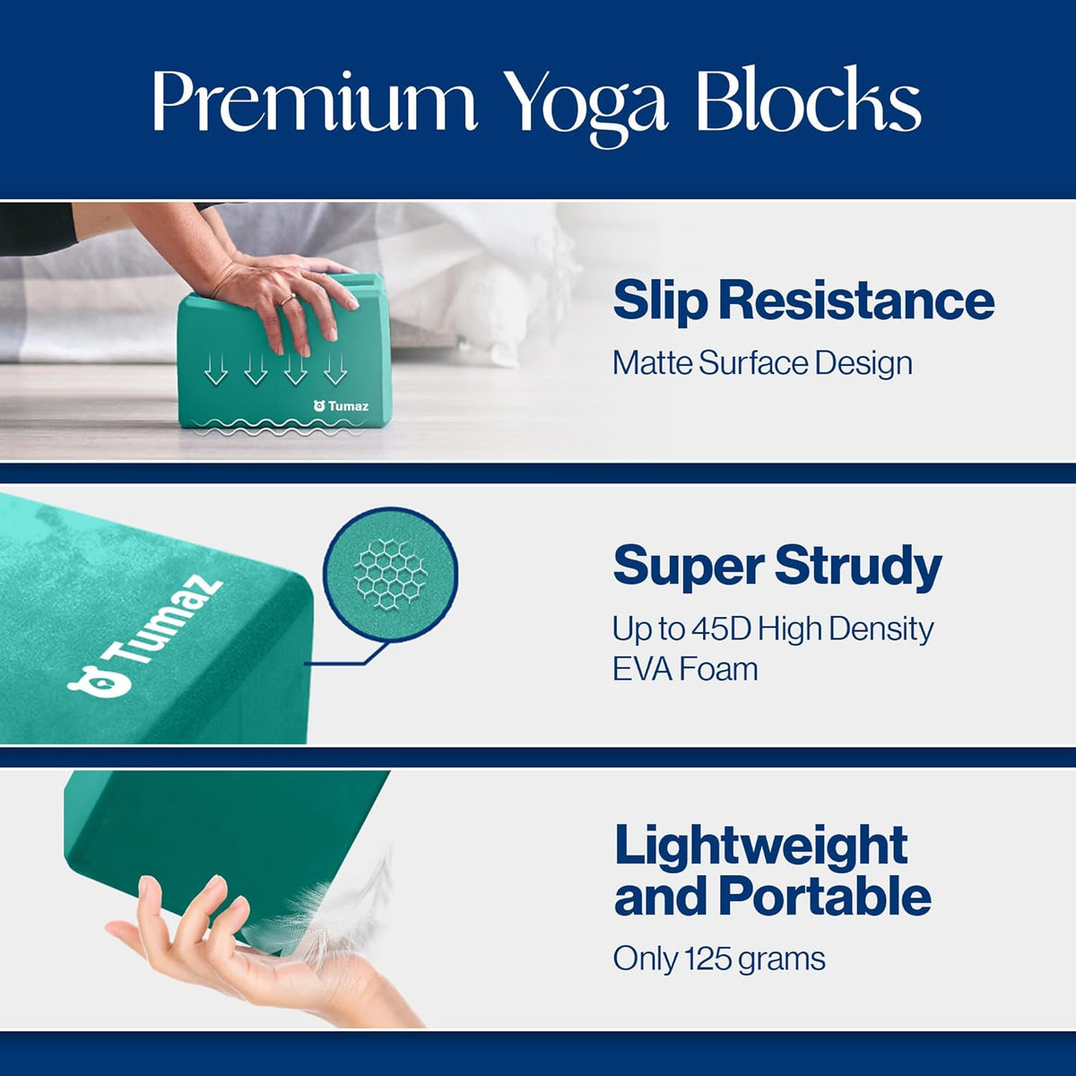 Non-Slip Yoga Blocks 2-Pack - High Density/Lightweight EVA Foam & Natural Cork for Stability, Premium Set with E-Book