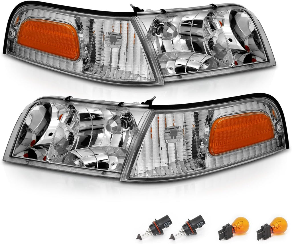 AmeriLite for 1998-2011 Ford Crown Victoria P71 Police Interceptor OE Replacement Headlights Corner Set w/Bulbs - Driver and Passenger Side
