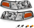 AmeriLite for 1998-2011 Ford Crown Victoria P71 Police Interceptor OE Replacement Headlights Corner Set w/Bulbs - Driver and Passenger Side