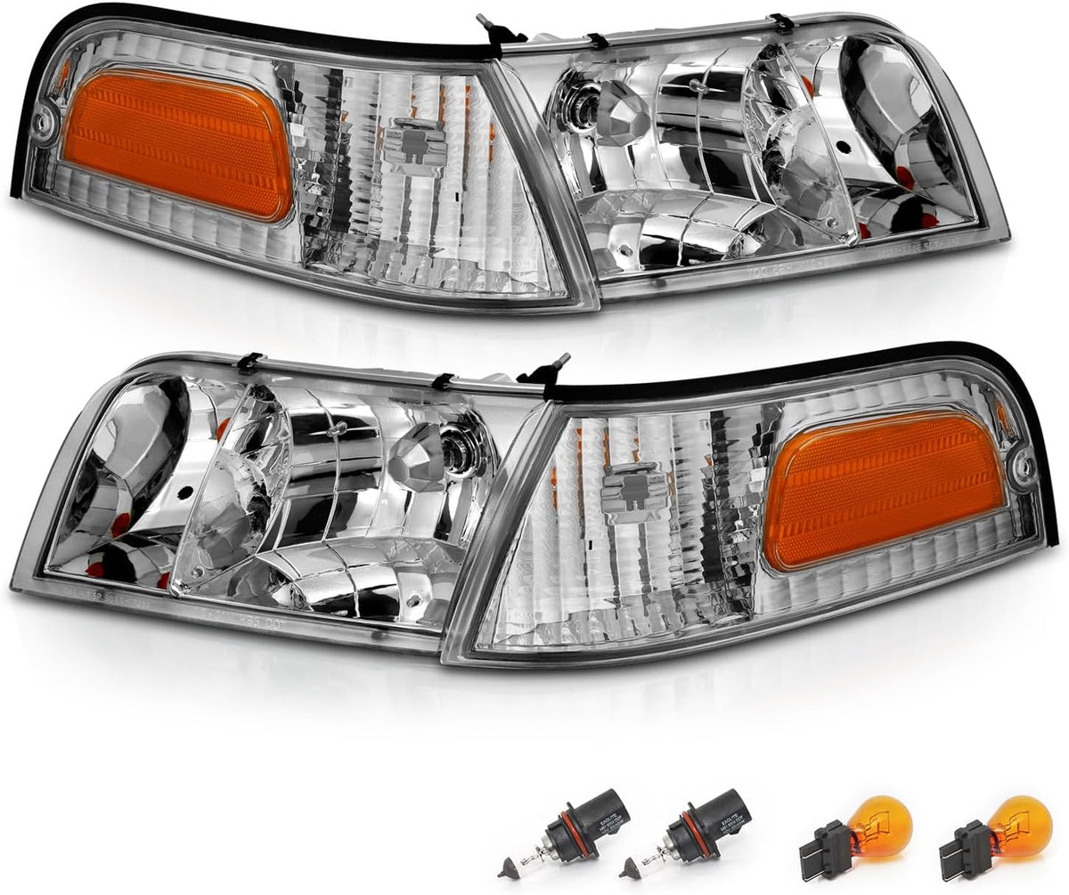 AmeriLite for 1998-2011 Ford Crown Victoria P71 Police Interceptor OE Replacement Headlights Corner Set w/Bulbs - Driver and Passenger Side