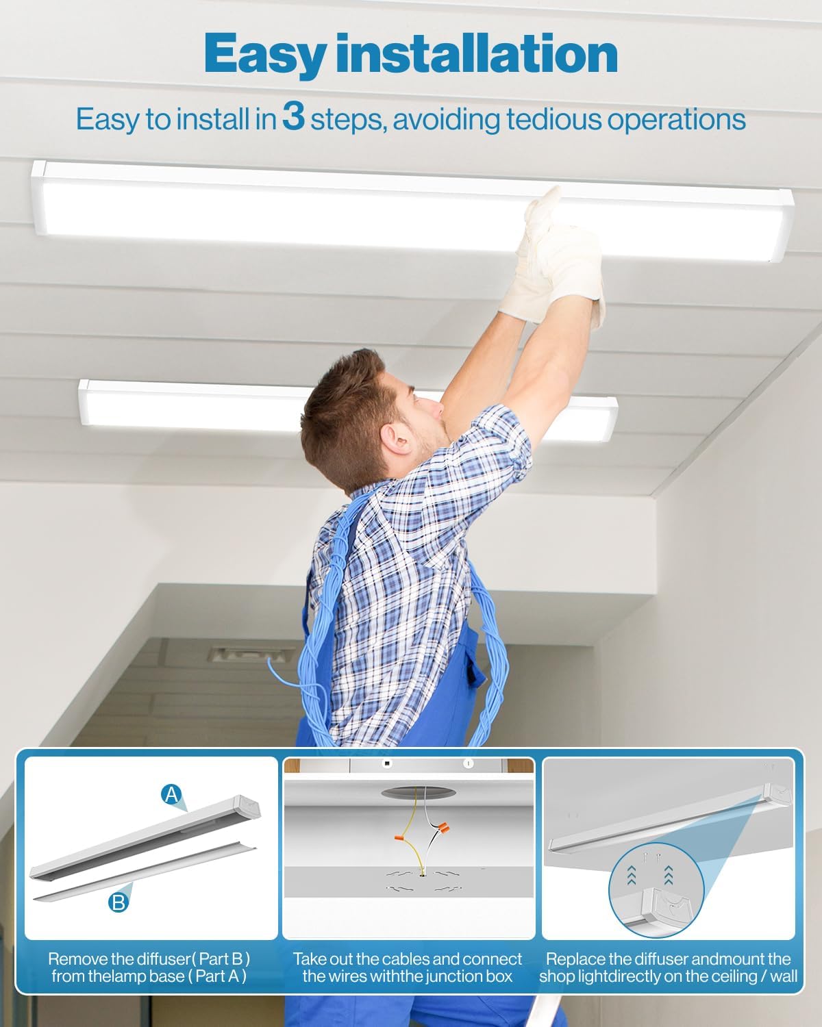 Sunco 6 Pack LED Shop Lights 4ft, Wraparound Fixtures, 40W=300W, Linkable