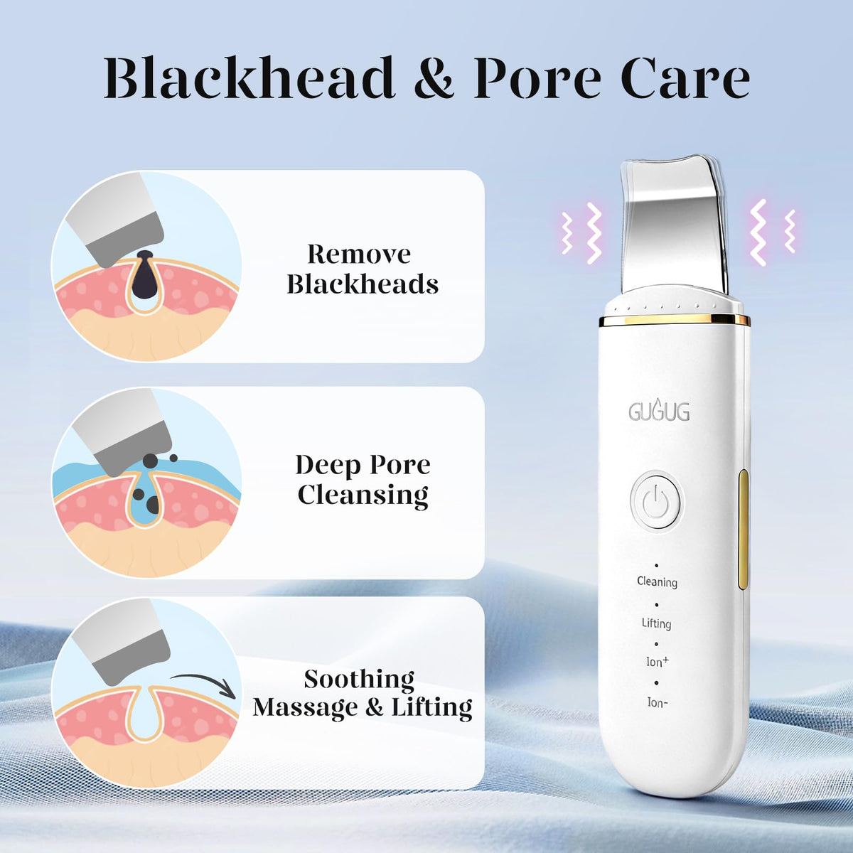 Skin Scrubber Spatula Pore Cleaner Blackhead Remover,4 Modes,White