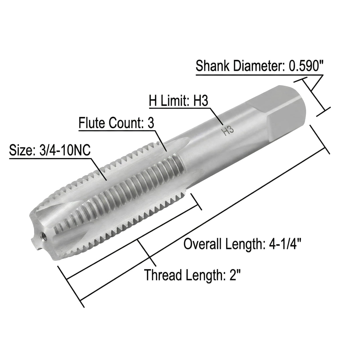 Accusize 3/4-10NC Spiral Point Tap, H3 Limit, SPT-3/4-10