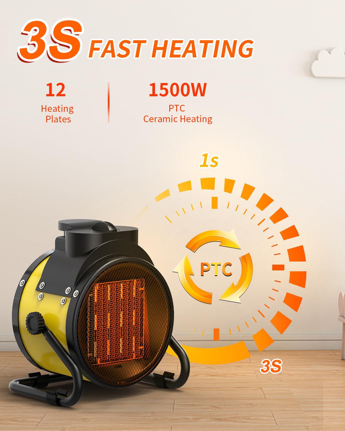 Electric Space Heater - Outdoor Heater with Super Long Cord, Overheat Protection, Heaters Heat Up in 2 Seconds, 3
