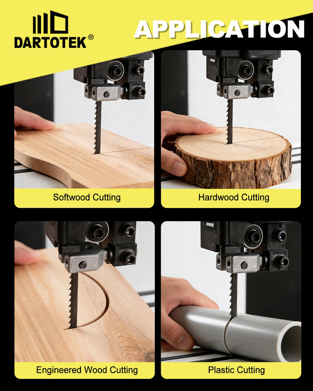 DARTOTEK 93-1/2 Inch Band Saw Blades Assortment for Woodworking, Premium SK5 Carbon Steel Bandsaw Blade 3-Pack (1/2" 6TPI, 1/4" 6TPI, 1/8" 14TPI), Fits Most 14" Band Saws for Resawing & Contour Cut