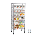 7-Tier Rolling Bin Storage Rack, 24 Small Bins, Bin Rack Storage Steel Wire Shelving System with Wheels, Mobile Tool