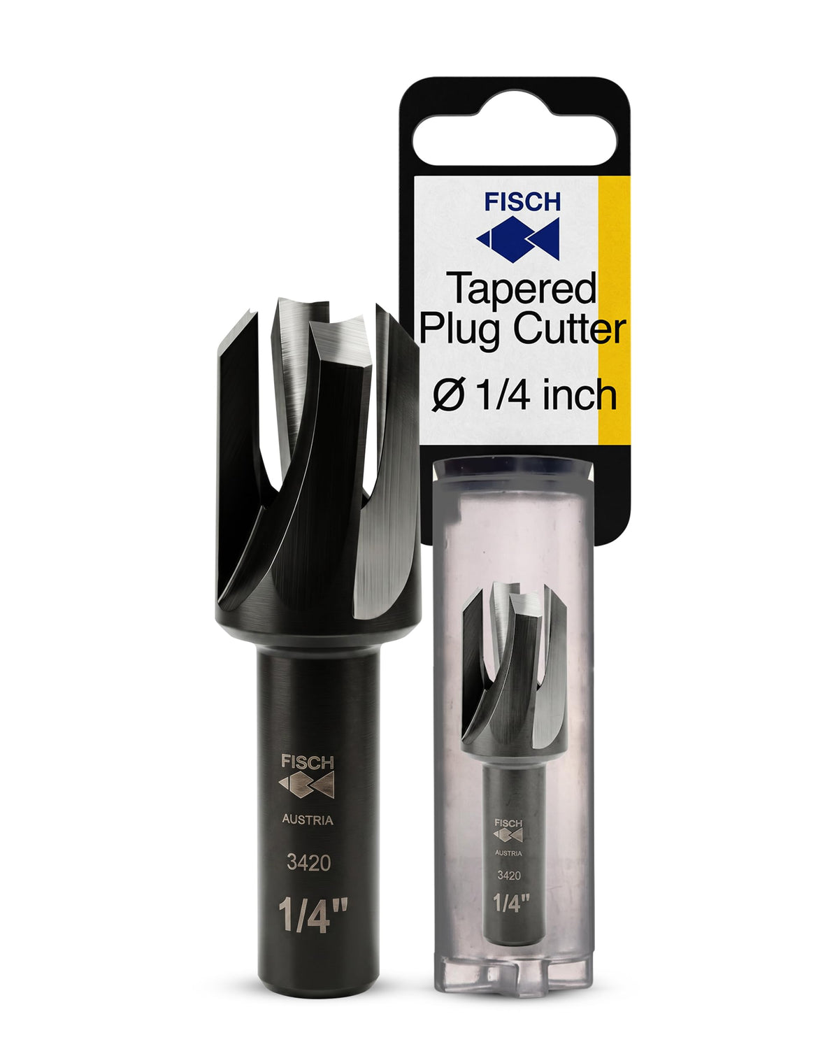Tapered Plug Cutter Drill Bit - Four Flute Woodworking Tool Steel 1/4 Inch