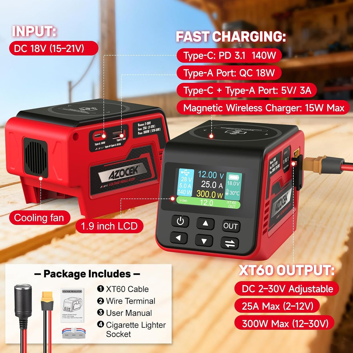 Azocek 300W Voltage Regulator Compatible with Milwaukee 18V Battery