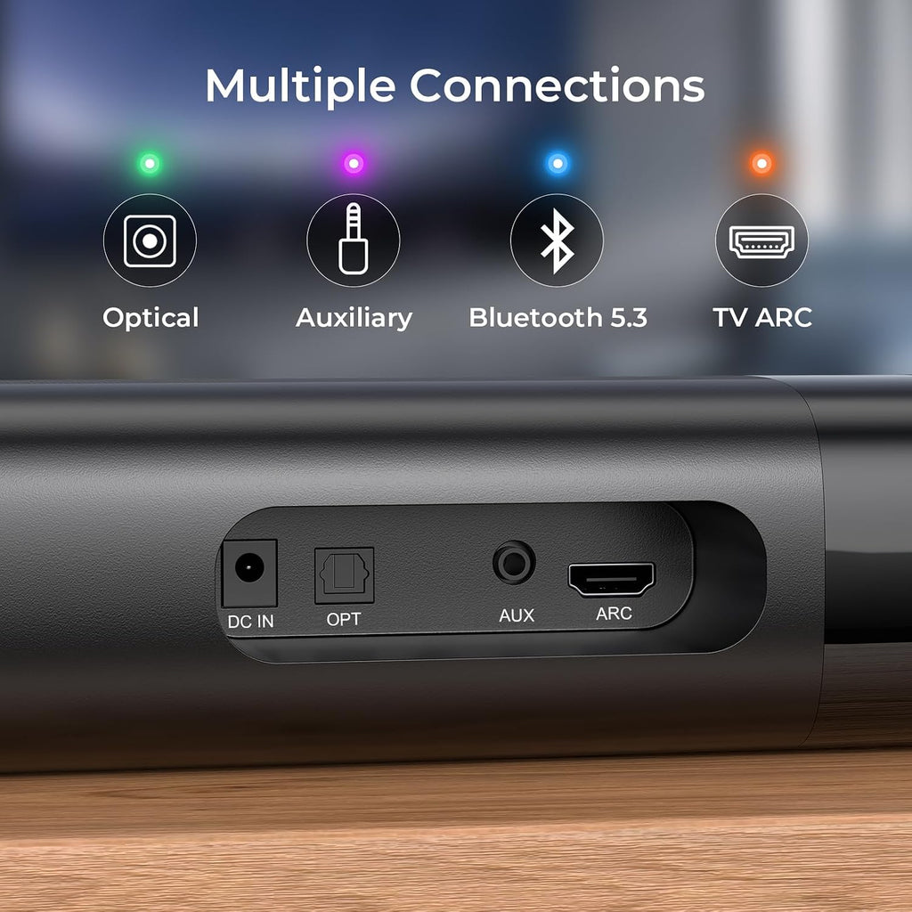 Sound Bar for Smart TV, Soundbar with Bluetooth/ARC/Opt/AUX Connect, Auto Volume Boost, 3 Equalizer Modes, 2 in 1