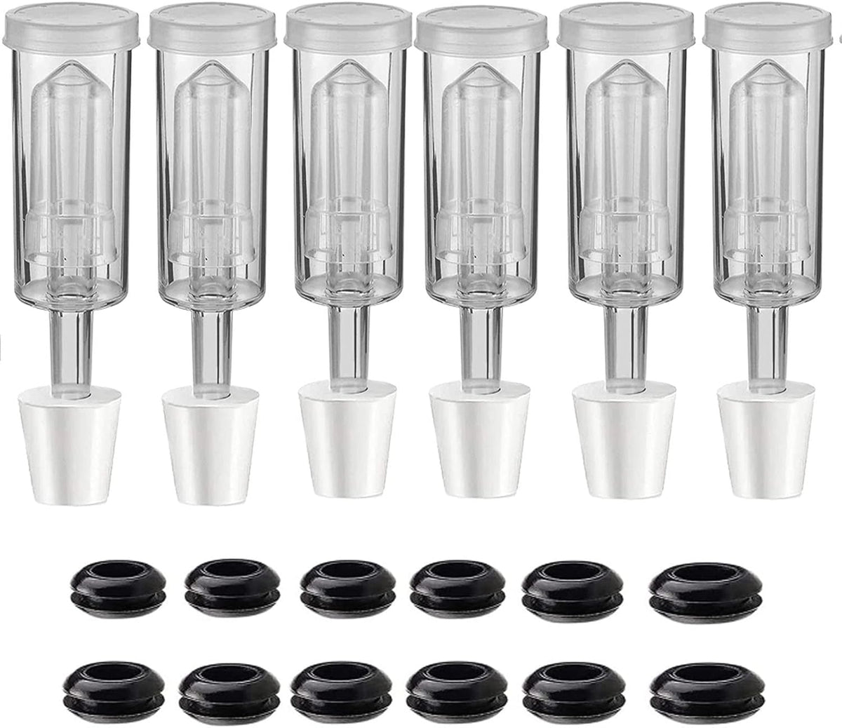 3-Piece Airlock [6 Pack],Fermenting Brewing Airlock Kit with 6PCS #6 Stopper and 12PCS Grommets Fermentation Beer